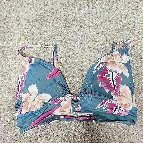 ROXY Bikini Top Small‎ Green Floral Tropical Beach Classics Resort Swim summer - Picture 3 of 6